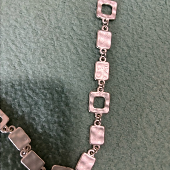Long 33.25"-36.25" Silver Toned  Flat Rectangle  and Square Link Chain Necklace - Picture 6 of 9